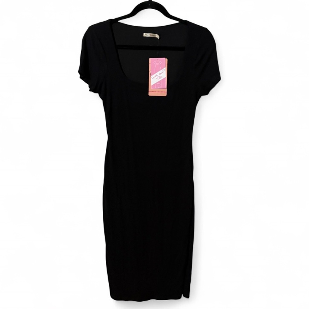 Heart Hips Black Ribbed Bodycon Dress Scoop Neck NWT Cotton Blend L